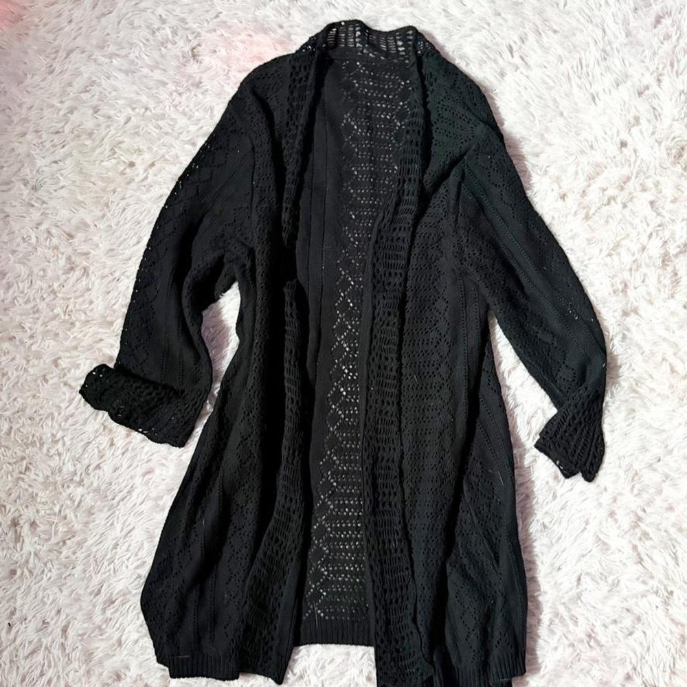 Witchy Open Knit Crotchet Boho Indie Hippie Oversized Cardigan Womens XL Dark